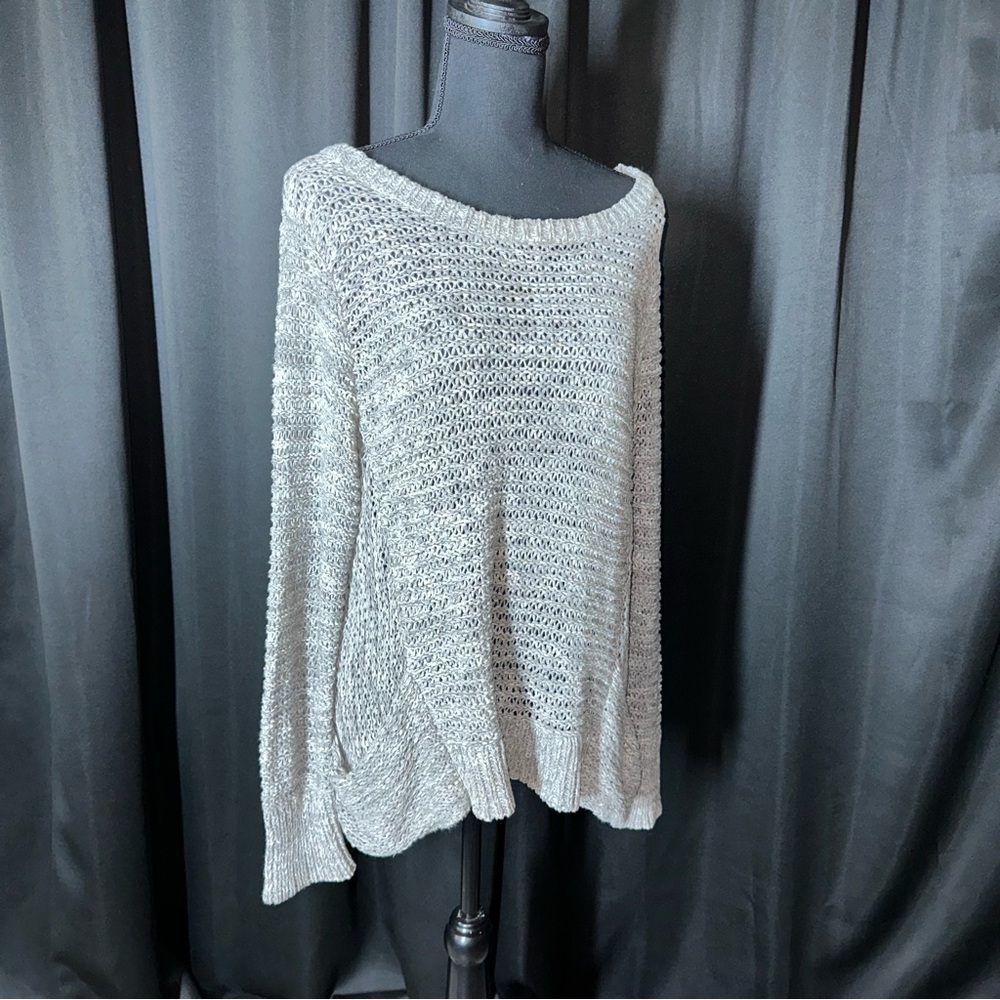Eileen Fisher‎ Cotton Sweater Gray Loose Knit Pullover Size Lg Pockets Lagenlook